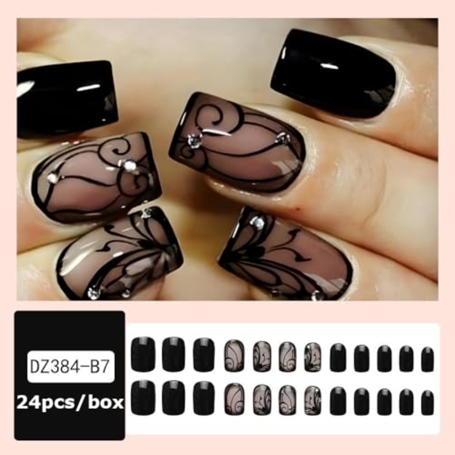Full Cover Adhesive - أظافر صناعية قصيرة مربعة الشكل بلون